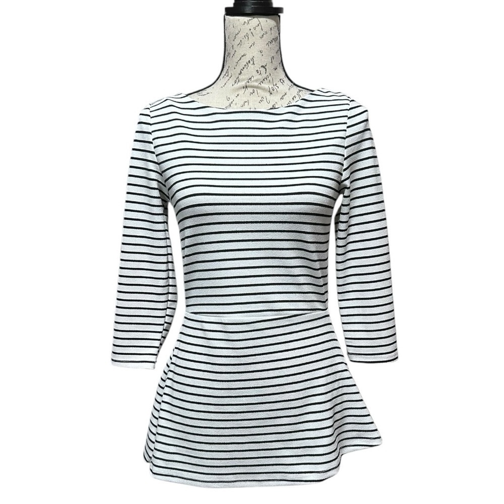WHBM 3/4 Sleeve White & Black Stripe Tunic Size XS